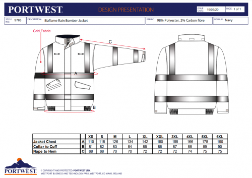 Jacheta Bomber Biflame Rain FR Multi Protection, navy, regular, Portwest